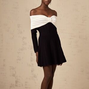 Miss Rosier Justine black off-shoulder bow knit mini dress Size Med